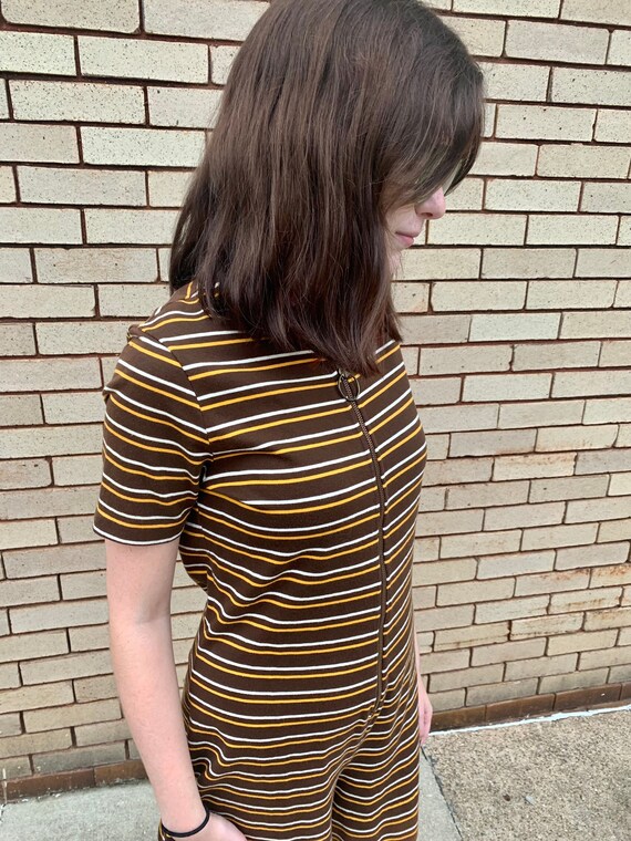 60’s 70’s  Vintage Brown Yellow White Stripe Romp… - image 2