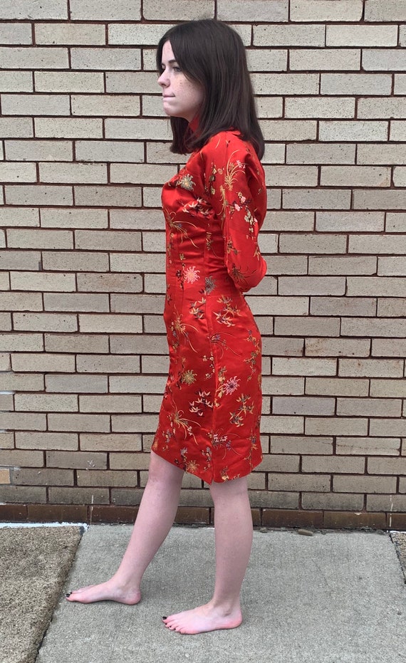 60’s Vintage Red Asian Inspired Cocktail Dress - image 3