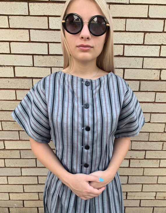 80’s Vintage Gray Black Stripe Dress - image 2