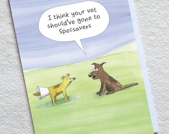 Funny Get Well Card: Dog Cone Collar Joke