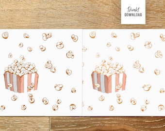 Geschenkpapier Muster Popcorn für Geschenke wie Kinobesuch, Filmabend, Motiv zum Selbstdrucken und Basteln