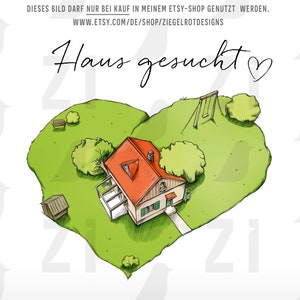 Herz – Haus von oben, Zuhause gesucht, Illustration für Haussuche, für Kleinanzeigen, Postkarten, Flyer, Sofort-Download, Digital