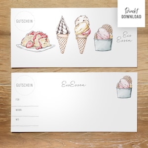 Buono per mangiare un gelato per DIN lungo da stampare, file di stampa per creare buono, buono regalo