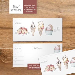 Ice cream voucher for DL format to print, printable voucher file, gift voucher