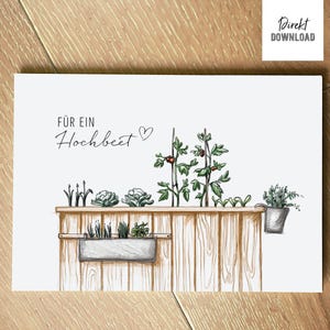 Bon pour un lit surélevé sous forme de carte pliante, carte cadeau à imprimer et à fabriquer soi-même, idée cadeau, cadeau en espèces, pour jardiniers amateurs, fichier à imprimer