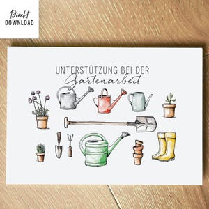 Vale de jardinería, manualidad de jardinería, tarjeta de felicitación imprimible, archivo imprimible