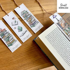 Marcapáginas para imprimir, motivos de libros, juego de cuatro, archivo de impresión, descarga directa