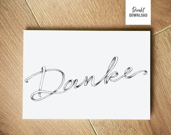 Printable Klappkarte ›Danke‹, Illustration Lettering