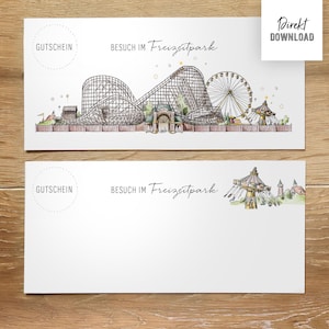 Bon pour une visite dans un parc d'attractions avec montagnes russes, pour format DIN long à imprimer et à bricoler, fichier d'impression, motif dessiné par vous-même