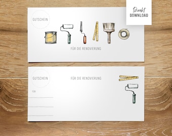 Voucher for renovation, renovation voucher for DIN long, print file for crafting