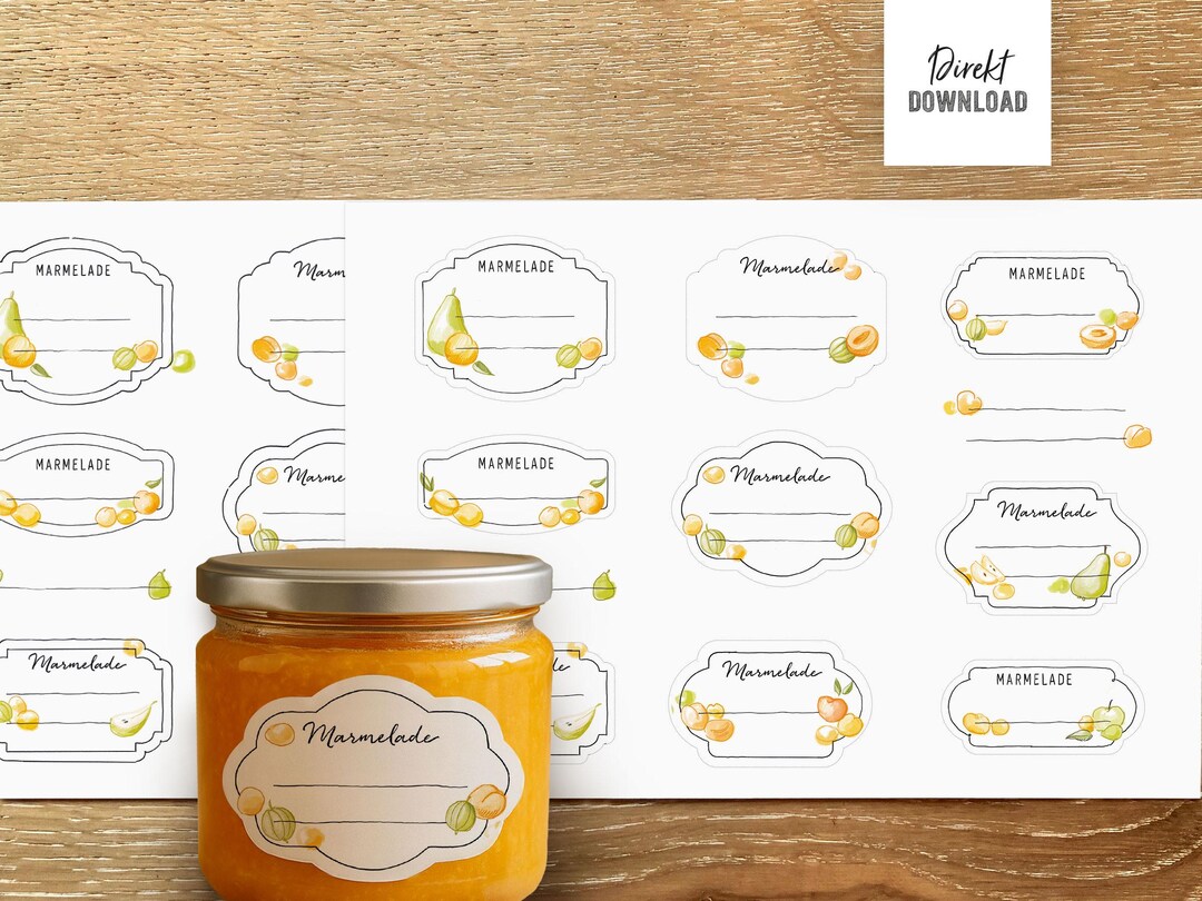 Jam Labels Neon Jam Labels, Light-colored Fruit, Yellow, Green, Orange, Printable ...