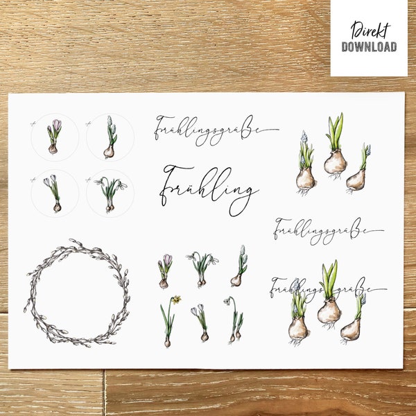 Craft sheet spring lettering, early bloomers to print out yourself