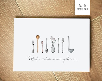 Voucher for eating out again, invitation, food voucher, print file for making a folding card