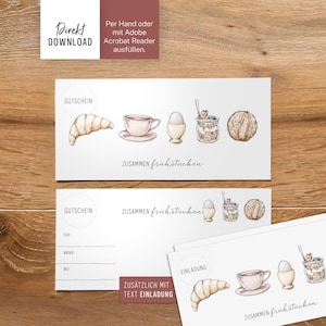 Gutschein Frühstück zum Ausdrucken, Frühstücksgutschein, Druckdatei für DIN Lang