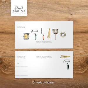 Renovation voucher for DIN long card, printable file for crafting
