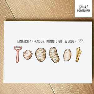 Imprimer fichier carte de motivation avec pommes de terre et frites, carte pliante pour impression, téléchargement direct