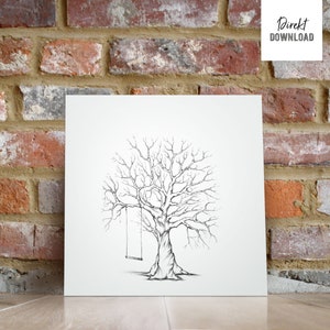 Baum-Motiv mit Schaukel, für Hochzeiten, Baum für Fingerabdrücke, Illustration, Download Bild 2