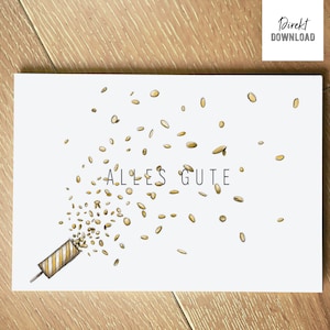 Printbestandkaart Alles goed met confetti, wenskaarten, felicitaties, vouwkaartillustratie confettikanon om af te drukken, knutselen