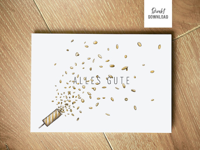 Printable Klappkarte Konfetti & Alles Gute, Illustration mit Konfetti-Kanone und Konfetti Bild 1