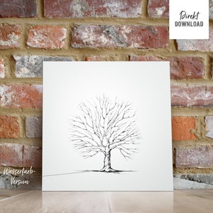 Wasserfarbe-Baum-Motiv für Hochzeiten, für Fingerabdrücke, Illustration, Digitales Produkt, Download Bild 2
