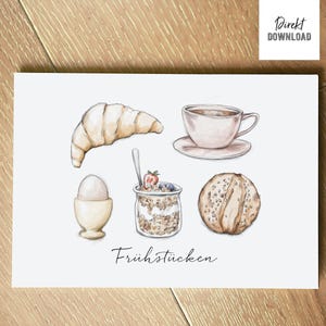 Bon / invitation à prendre le petit-déjeuner, petit-déjeuner ensemble, fichier d'impression pour carte pliante pour l'impression et la fabrication