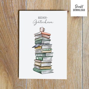Buono per prenotare da stampare con motivo pila di libri, file di stampa per la creazione di biglietti pieghevoli