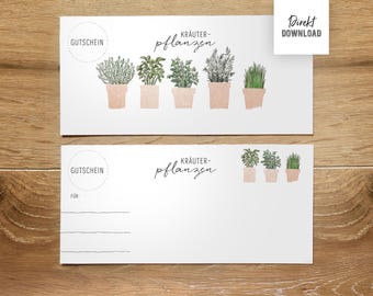 Voucher for plants, herbs, kitchen herbs, for DIN long, print file for crafting