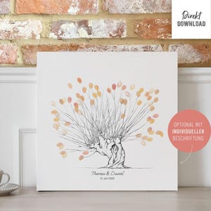 Tree motif romantic pollard willow with customization, for fingerprints, wedding guests, as guest book, digital product, print file