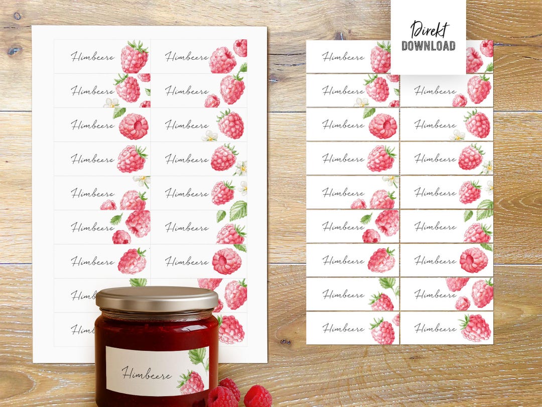 Raspberry Name Tag Tags / Labels Raspberries, Print File, Tags or Long Labels for Jam Jars ...