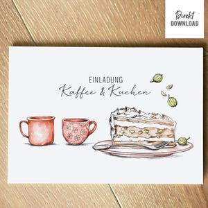Stampa file invito caffè e torta, per biglietti pieghevoli da stampare e realizzare da soli