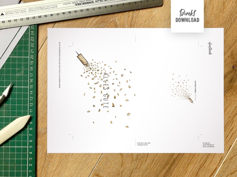 Printable Klappkarte Konfetti & Alles Gute, Illustration mit Konfetti-Kanone und Konfetti Bild 3