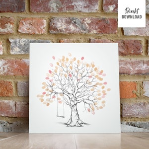 Baum-Motiv mit Schaukel, für Hochzeiten, Baum für Fingerabdrücke, Illustration, Download Bild 1