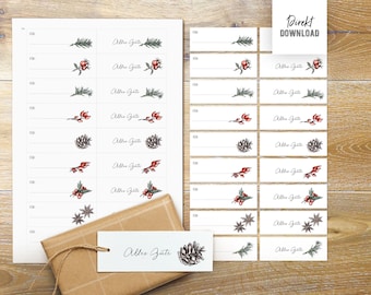 Print file Christmas gift tags, labels for Christmas gifts to print