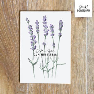 Carte pliante lavande, Bonne fête des mères à imprimer et à bricoler, fichier à imprimer, modèle de carte de voeux avec illustration
