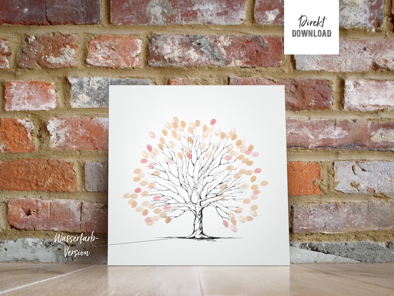 Wasserfarbe-Baum-Motiv für Hochzeiten, für Fingerabdrücke, Illustration, Digitales Produkt, Download Bild 1