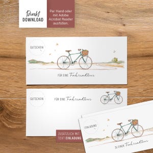 Afdrukbare fietstourvoucher, afdrukbaar bestand voor DIN lang formaat om te maken
