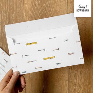 Busta DIN Long Strumenti, file di stampa busta per biglietti DIN Long per stampa e bricolage, download diretto