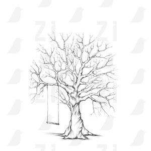 Baum-Motiv mit Schaukel, für Hochzeiten, Baum für Fingerabdrücke, Illustration, Download Bild 3