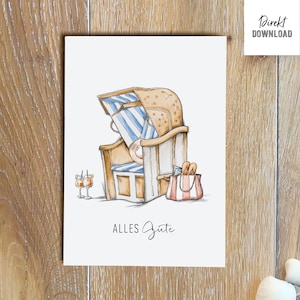 Tarjeta de felicitación La mejor silla de playa para imprimir y crear, archivo para imprimir