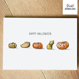 Stampa file biglietto pieghevole Happy Halloween, illustrazione di zucche allegre