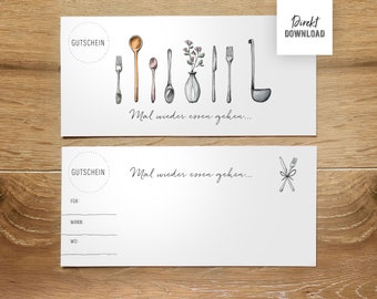 Voucher for eating out for DIN long, print file for making a double-sided food voucher