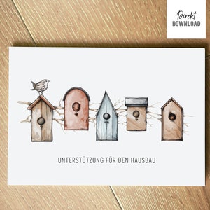 Bon pour la construction d'une maison, cadeau en espèces, carte-cadeau, carte-cadeau à imprimer et à fabriquer soi-même