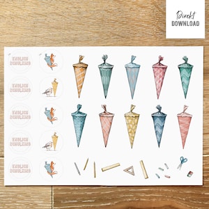 School cone craft sheet for school enrollment / start of school to print, cut out and craft yourself