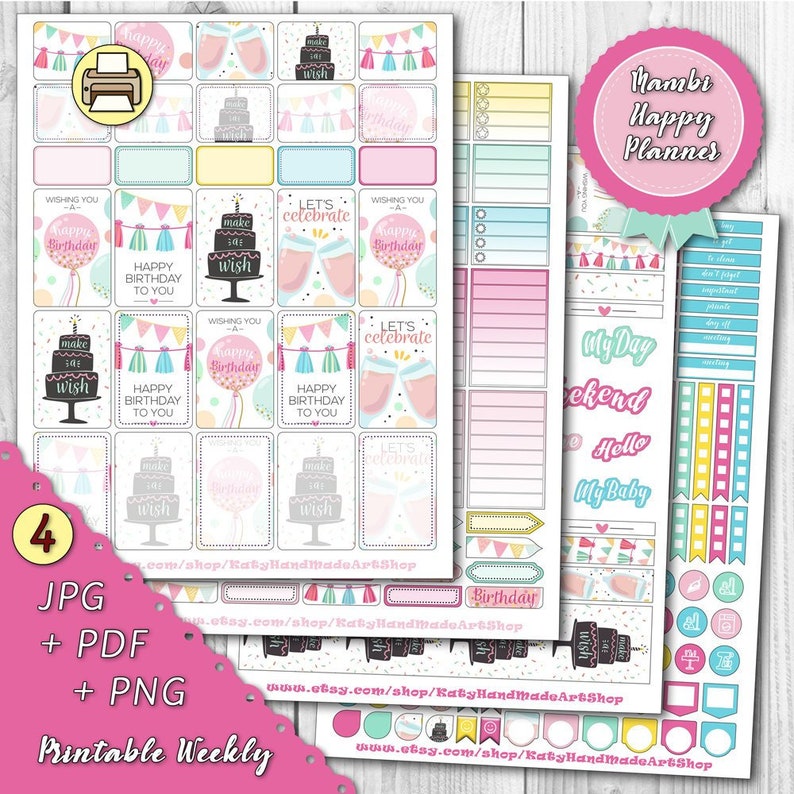 Printable mambi happy planner weekly classic stickers bitday etsy
