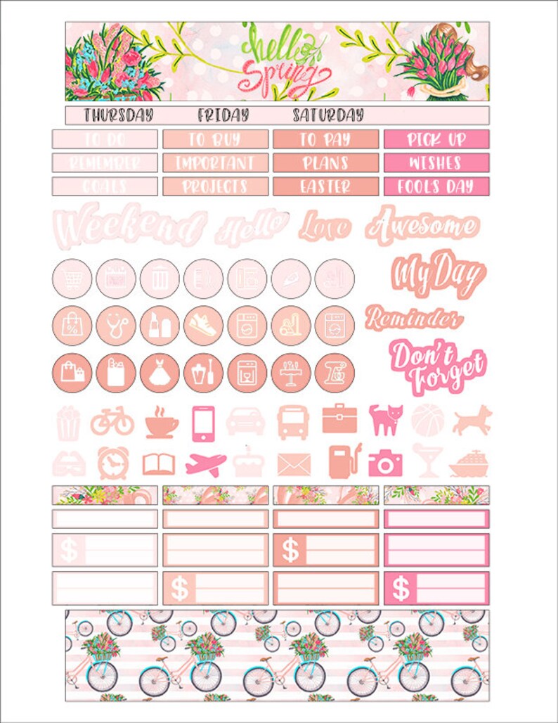 May Monthly Printable Erin Condren Planner Stickers Spring Flowers Pink May Art Kit Based Design Cricut Cut Files