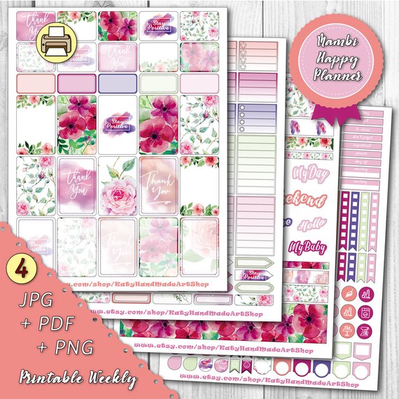 Printable Mambi Happy Planner Weekly Classic Stickers Flowers | Etsy