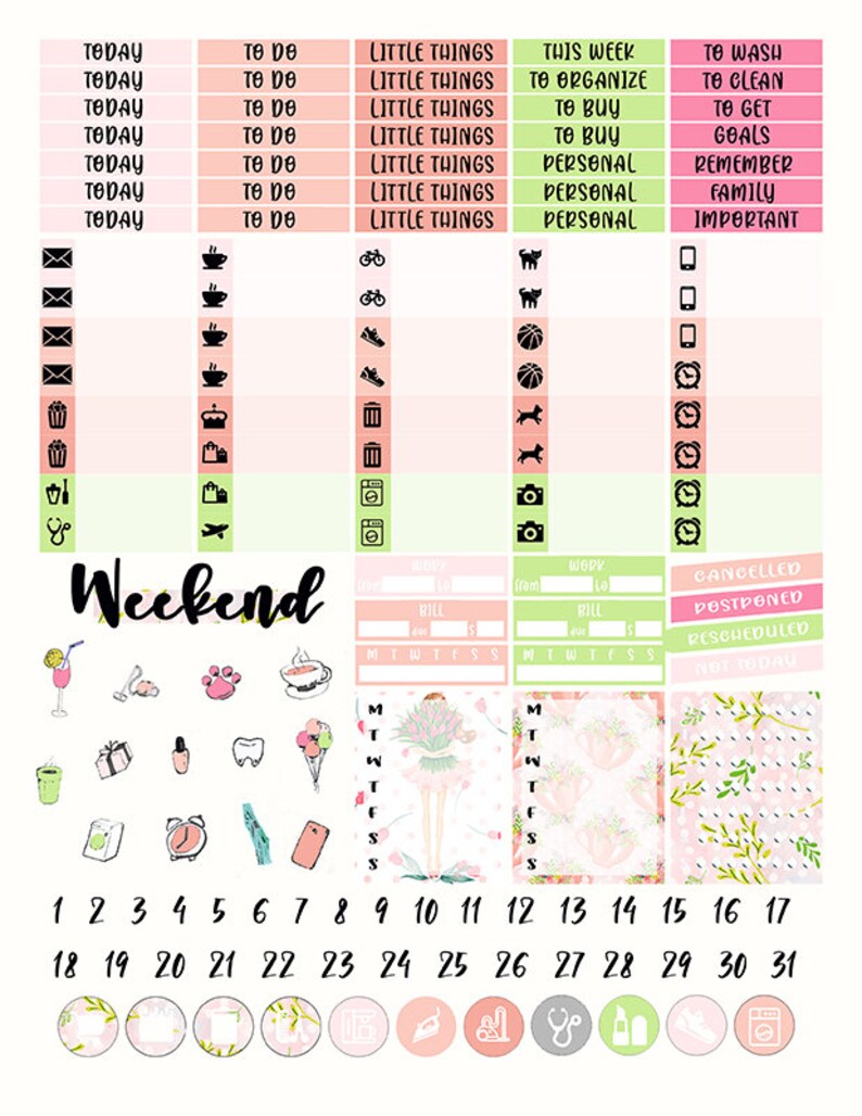 Printable Erin Condren Weekly VERTICAL Planner Stickers Spring | Etsy