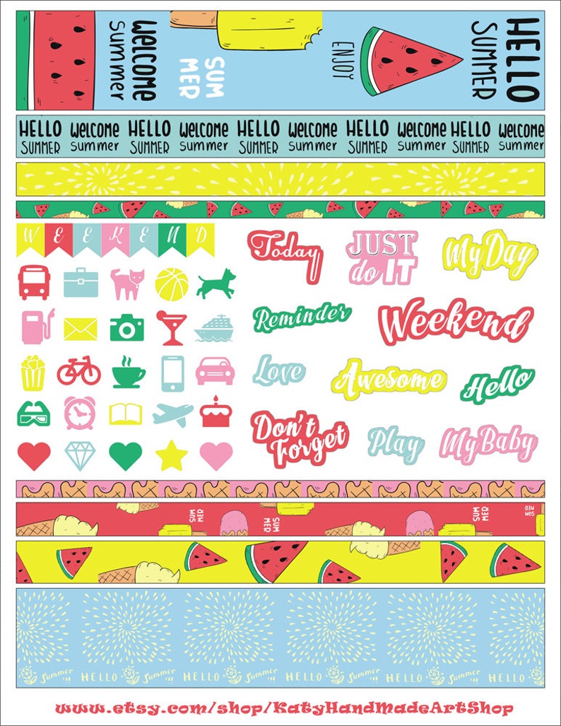 printable mambi happy planner weekly classic stickers summer etsy