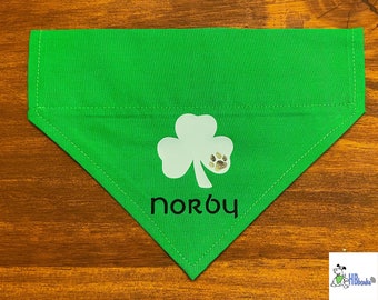 Personalized Saint Patrick's Day Shamrock Paw Print through the collar Dog Bandana
