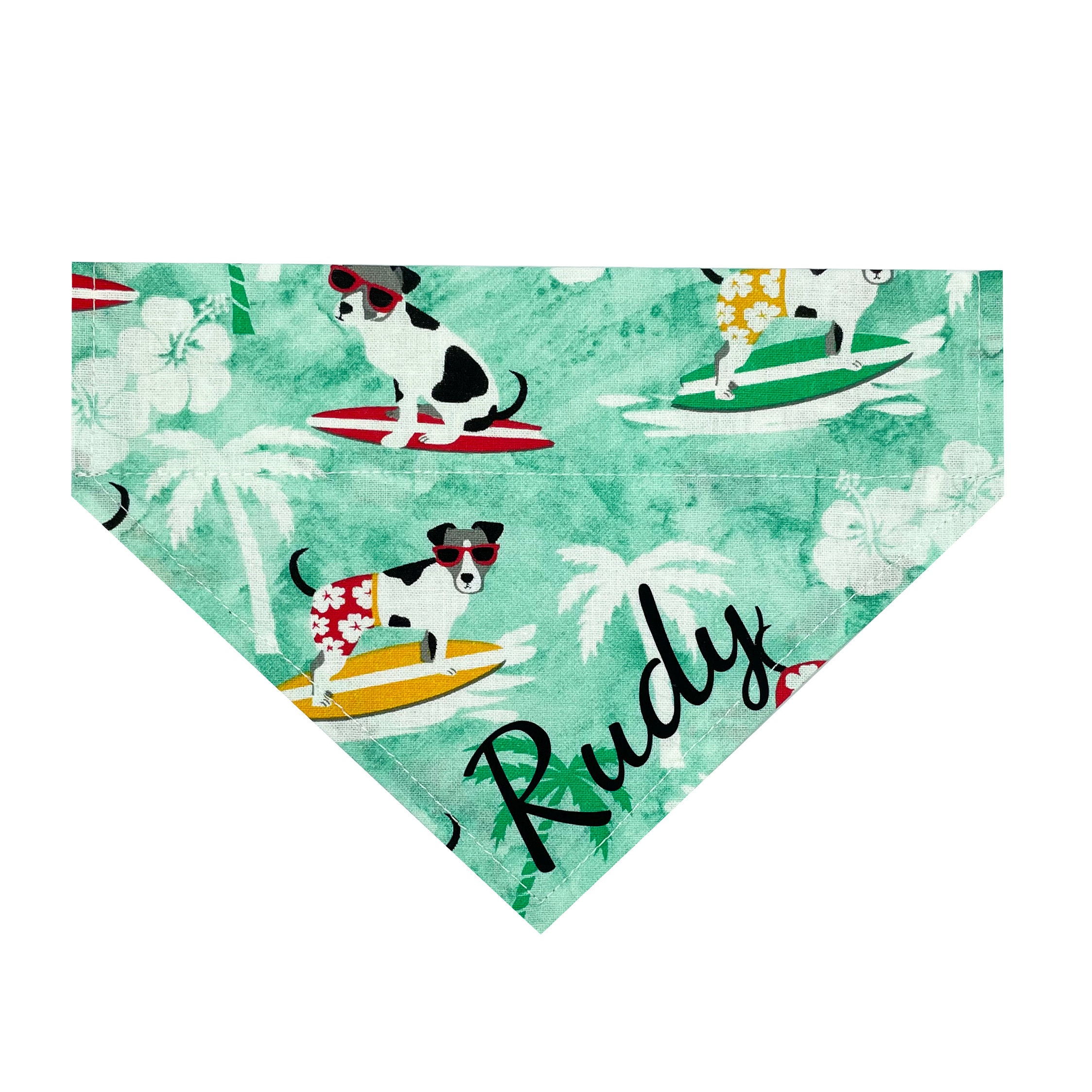 Personalized Summer Surfer Dogs & Palm Trees Through The Collar Custom Dog Bandana